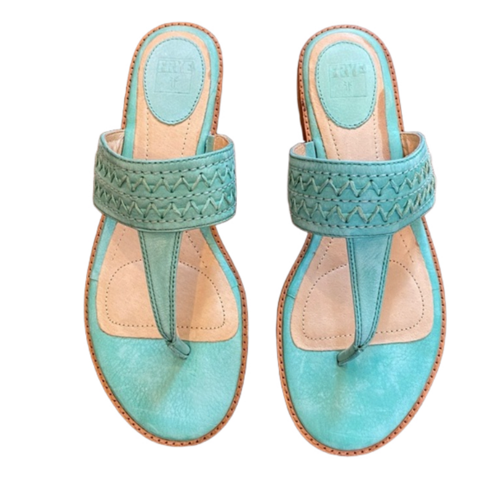NWT Frye Turquoise Leather Thong Sandals 9 - Picture 2 of 9